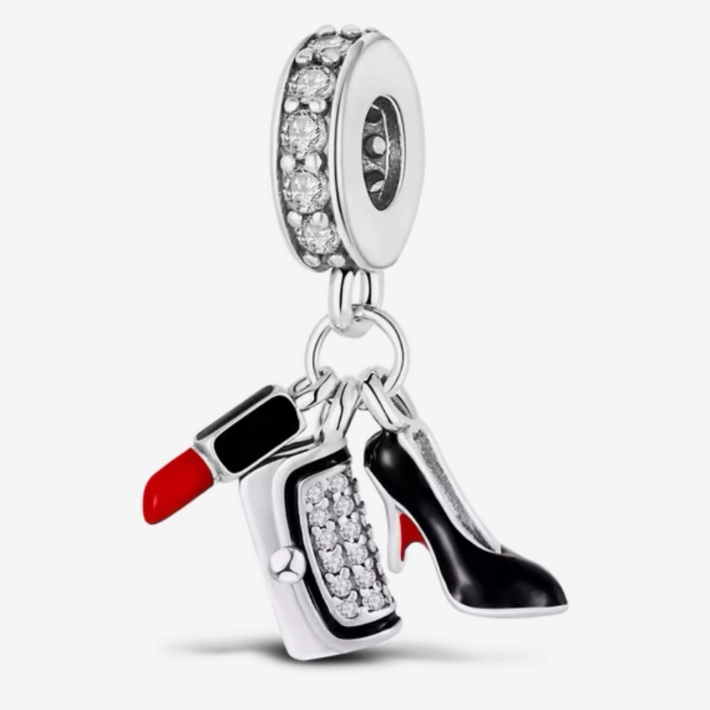 Bracelet Charm for Pandora Lipstick Heel & Rhinestone Purse Sterling Silver - Picture 2 of 6